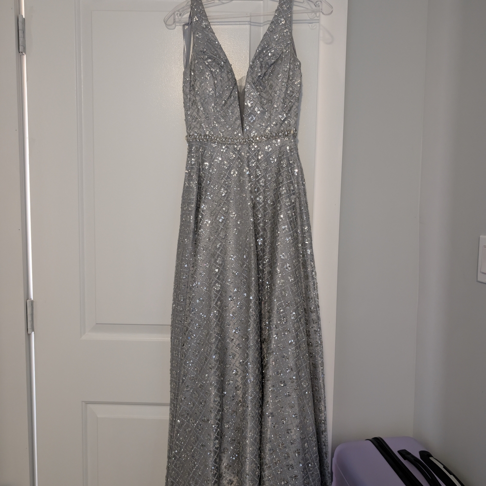 Elegant Silver Evening Gown